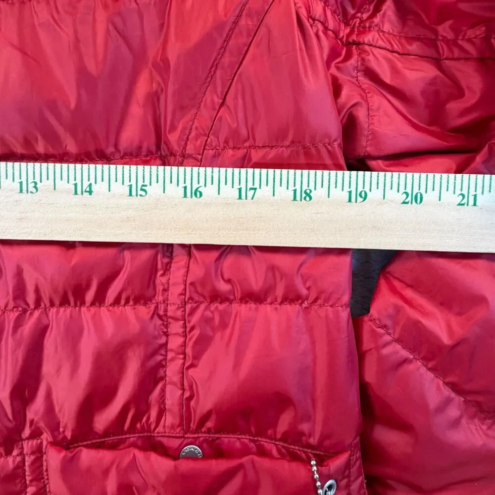 Coach Reversible Puffer Jacket Women S Stowaway Hood Red Brown Floral MSRP $500
